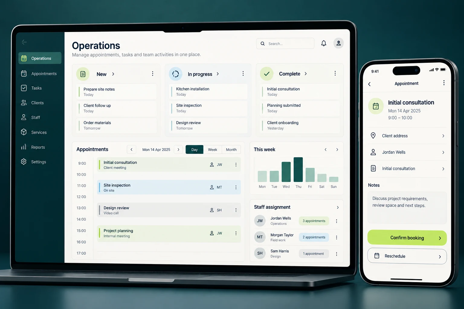 Concept of a business operations app on desktop and mobile